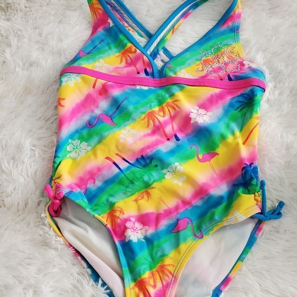 Angel Beach Girl's Size 12 One Piece Flamingo Bathing Suit